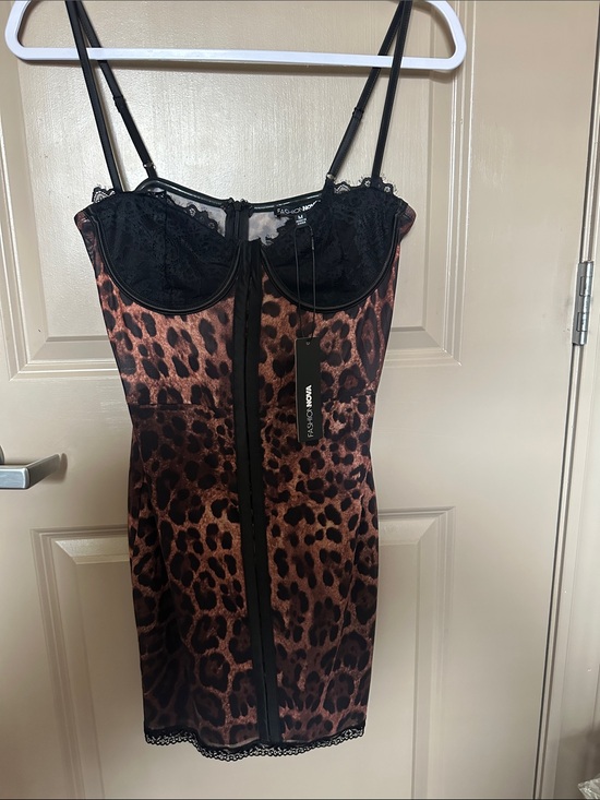 Fashion Nova Other - Fashion Nova Leopard-Print Lace Slip Dress - Black and Brown